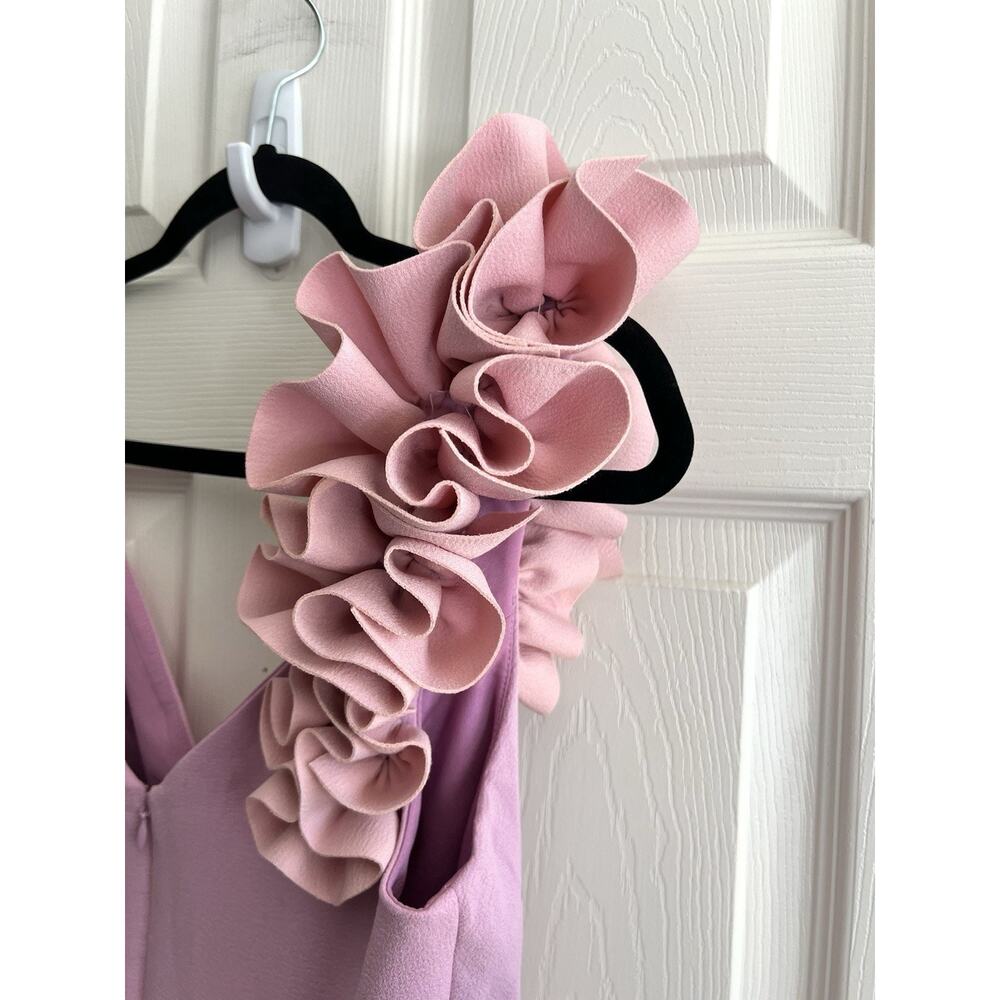 DRESS THE POPULATION Anthropologie Lavender Camelia Ruffle Maxi Dress M NWT FLAW - Picture 9 of 16